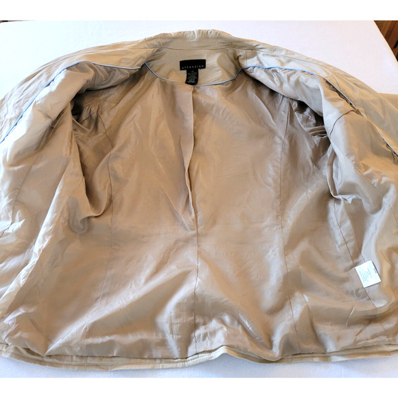 Attention Tan Short Blazer 14 L 1 Button Outside Pockets Lined Preppy Academia - Picture 7 of 9